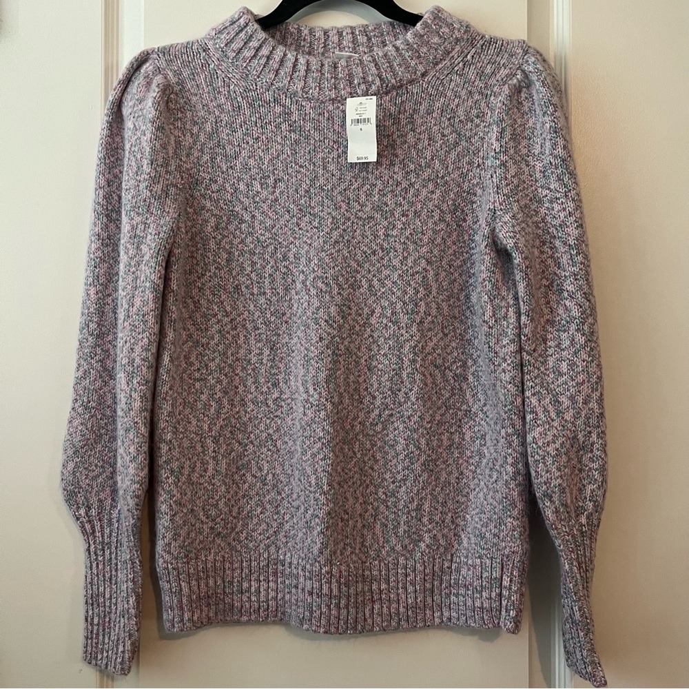 Gap Women Space Dye Puff Sleeve Crewneck Sweater Marled Knit Small NWT